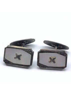 Incredible Antique Sterling Silver Mother of Pearl Cufflinks Dapper Men Estate
